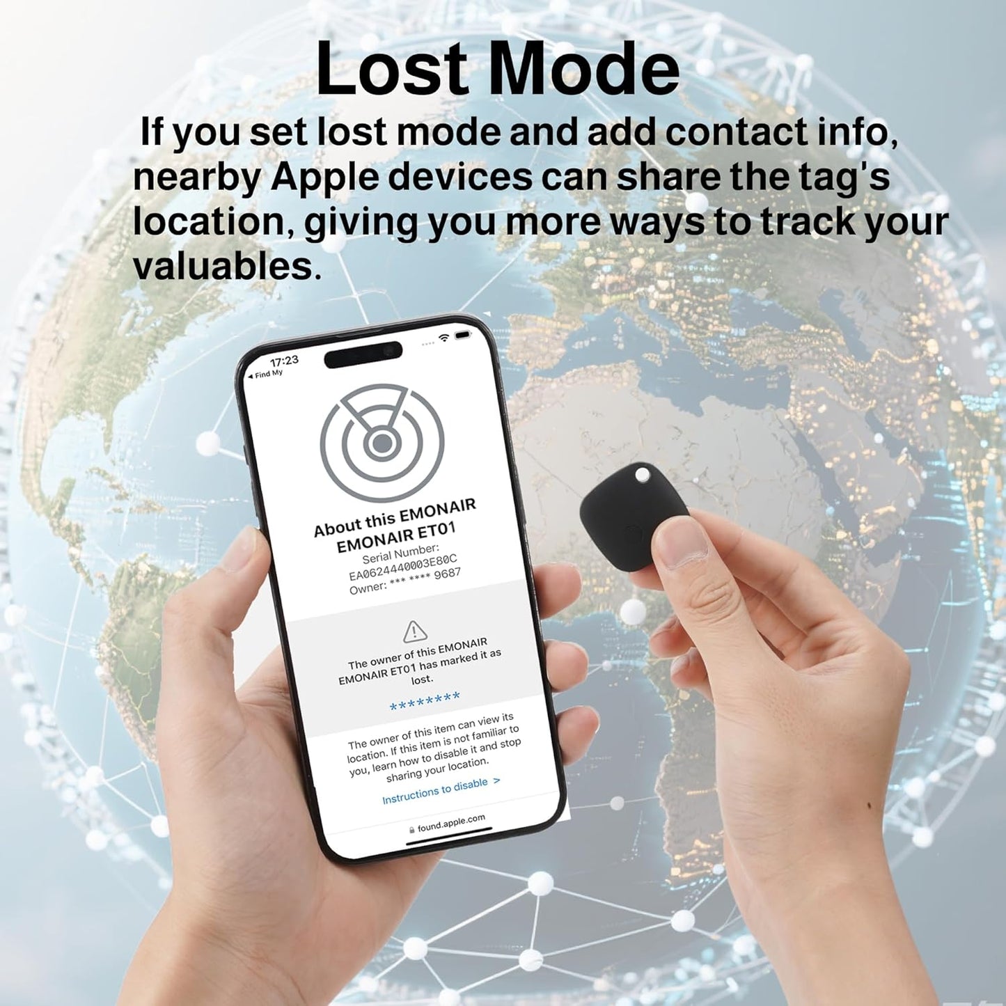 Air Tracker Tags-1 Pack, Bluetooth Tracker Works with Apple Find My APP (iOS Only, Not for Android), Keys Finder, Item Locator for Keys, Luggage, Backpack, Bags, Wallet, Replaceable Battery
