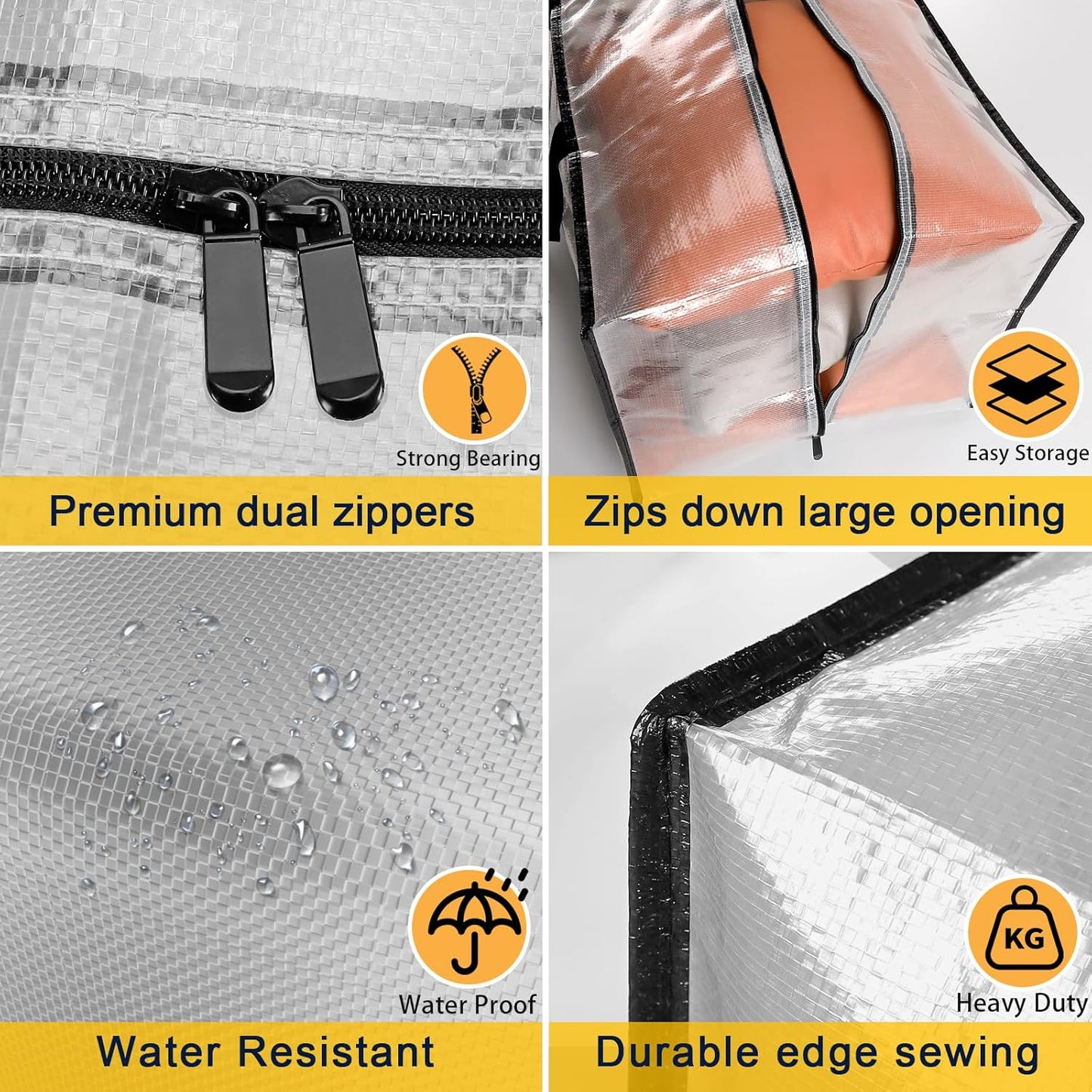 Clear Storage Bags with Zipper, 2 Pack Large Moving Bags Heavy Duty Extra Large, Plastic Storage Totes for Clothes, College dorm Packing Bag with Strong Handles