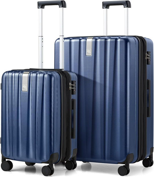 Hanke Expandable Hard Shell Luggage Sets 2 piece Carry on Luggage with Wheels Suitcases Lightweight Checked Travel Luggage Rolling Large Suitcase Travel Luggage Bag Woman Men 20/29 Inch(Dark Blue)