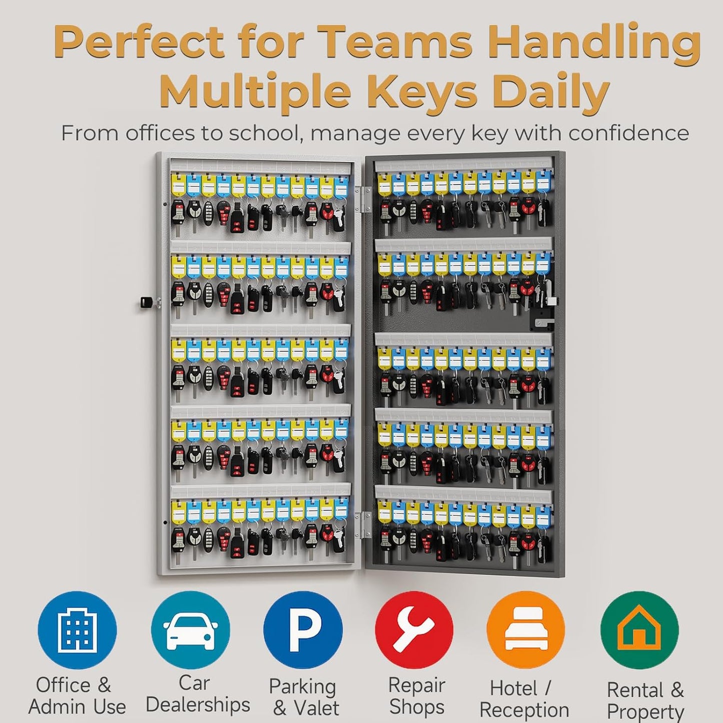 120 Key Lock Box Wall Mount, APP Bluetooth/Wi-Fi, OTP/Fixed Code, Key Unlock, Smart Key Cabinet with Tag, Key Organizer Holder Box for Office, Valet, Realtor, Hotel Key Management