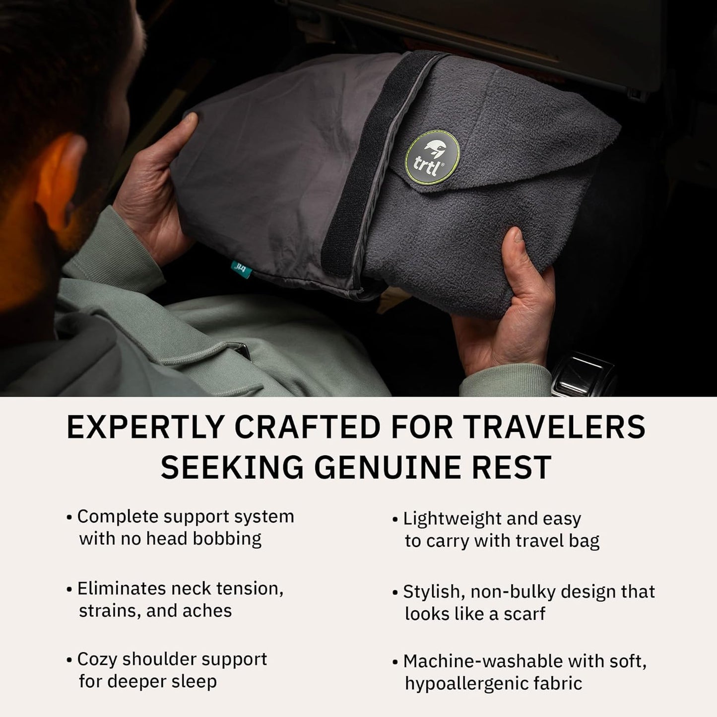 trtl Pillow - Scientifically Proven Super Soft Neck Support Travel Pillow - Machine Washable - Grey