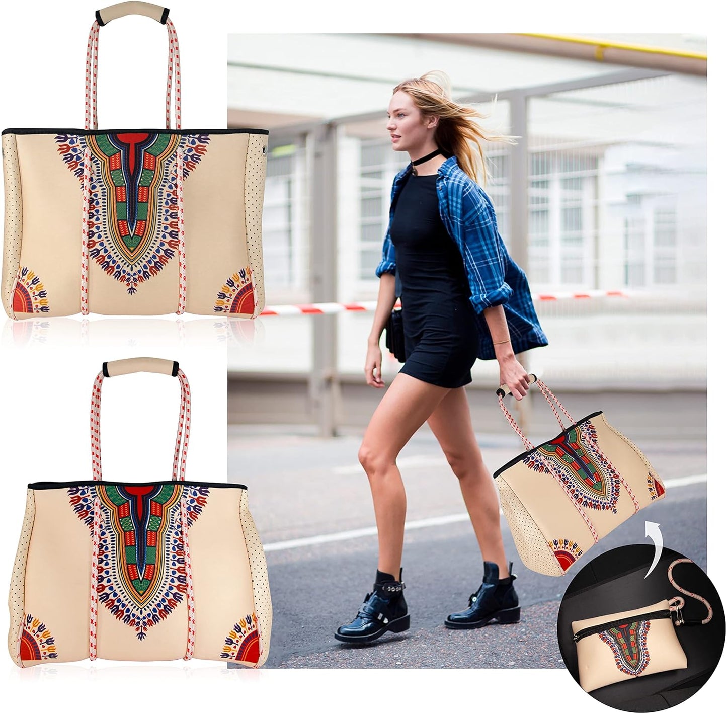 QOGiR Neoprene Multipurpose Beach Bag Tote with Inner Zipper Pocket … … … …