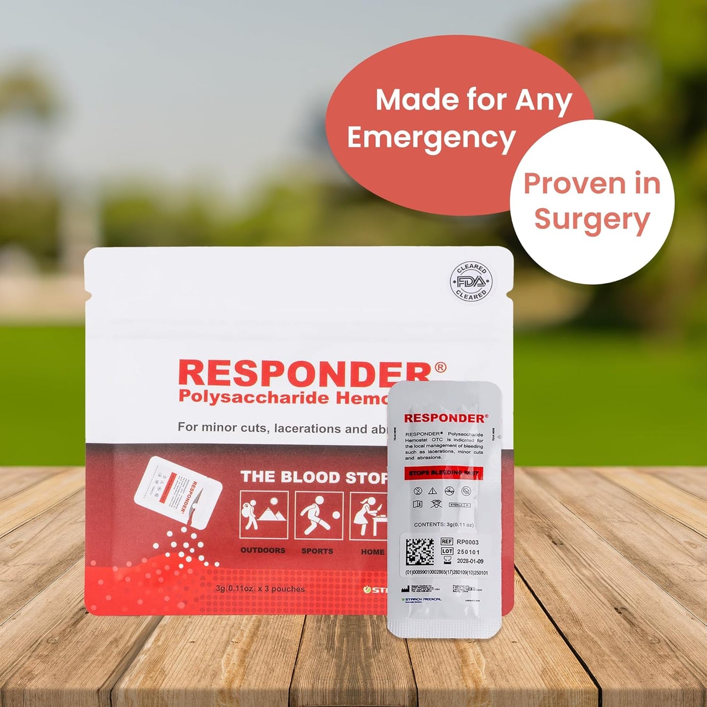 Responder First Aid Powder- FDA Cleared for Use in First-Aid Situations,Plant-Based, Instantly Stops Bleeding - Essential for Camping Safety, Survival Equipment