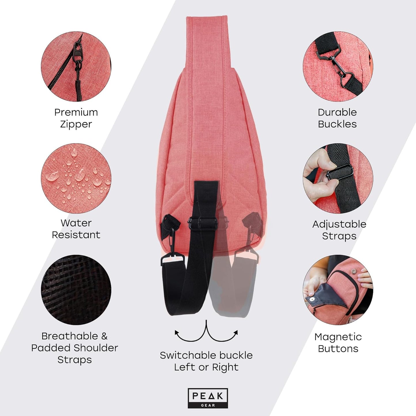 Peak Gear Travel Sling Bag. Compact Crossbody Bag | Lighter and Smaller than a Backpack | Lifetime Lost & Found ID Tag