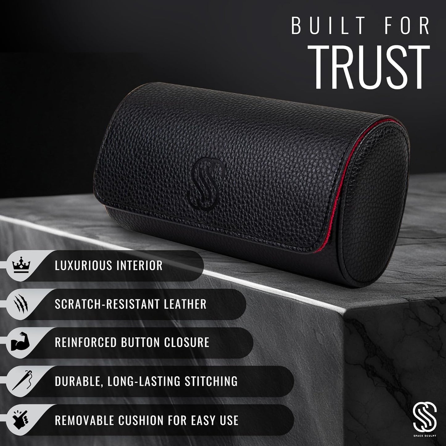 2 Watch Travel Case for Men – Bold Faux Leather Organizer for Smart & Luxury Timepieces - Portable Travel Watch Holder - Ideal Gift for Men with Premium Gift box (Black & Wine)