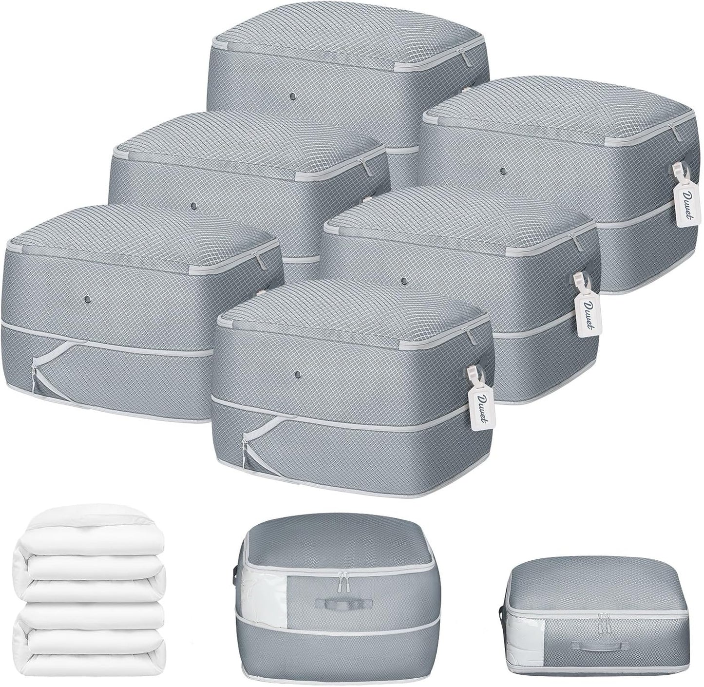 DIMJ Comforter Storage Bag 6 Pack - Blanket Storage Organizer Compression Bags, Large Capacity Ultra Space Saving Self Compression Organize for Bedding, Pillow, Duvet, Sheet Storage with Zipper Window