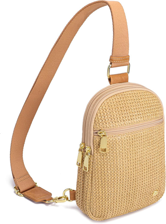 Haytijoe Summer Straw Purse Small Sling Bag RFID Blocking Crossbody Bags for Women Beach Raffia Bags Fanny Packs