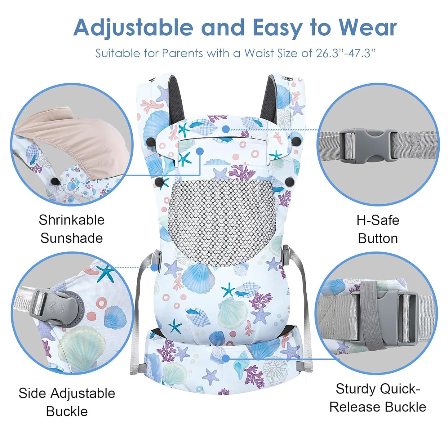 Newborn Baby Front Carrier Backpack, Toddler Baby Body Carrier, 7-66 Lbs Ergonomic Design, Lumbar Support, Lightweight