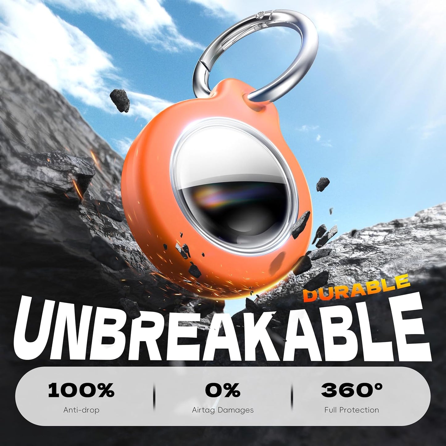 2025 New Waterproof AirTag Keychain Holder - (Set of 4) Air Tag Locking Case with Cable, Compatible with Apple AirTags, Ultra Durable Loss Prevention Case for Luggage, Keys,Black, Orange, Blue, Red