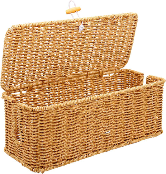 Cable Management Box, Handmade Imitation Rattan Cord Cable Organizer, Open Slots Cords Hider Box Under Desk Cord Organizer for Computer Router USB Hub & Power Strip