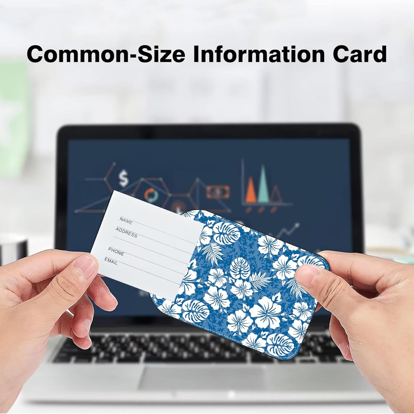 2 PCS Leather Luggage Tags for Suitcase Blue Hibiscus Travel Luggage Tag with Privacy Flap Name ID Label and Metal Loop for Travel Bag Suitcase