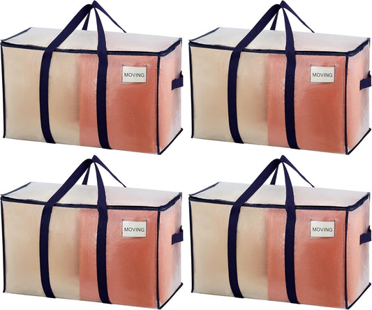VENO 4 Pack Moving Bags, Heavy Duty, Moving Boxes Alternative, Packing Storage Supplies for Dorm Room Essentials with Zipper for Clothes, Extra Large Totes for Packaging (Clear, 4 Pack)