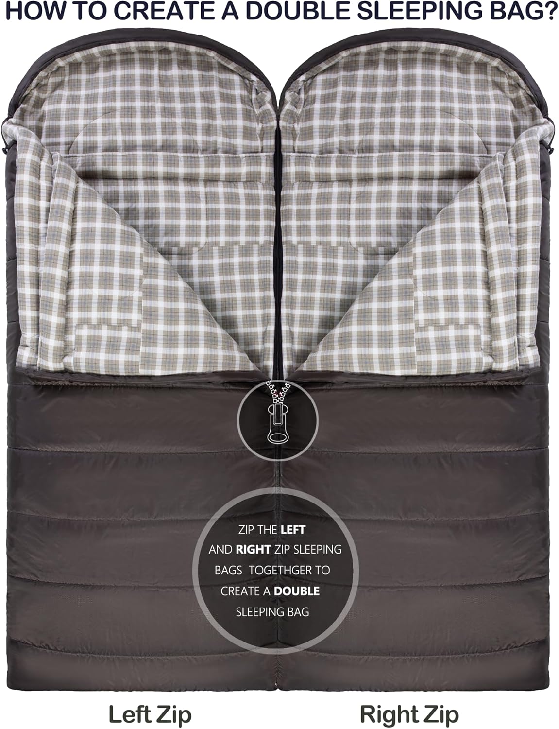 0 Degree Sleeping Bag 100% Cotton Flannel XXL for Adults Big and Tall Cold Weather Winter Zero Degree Camping,Free Compression Sack