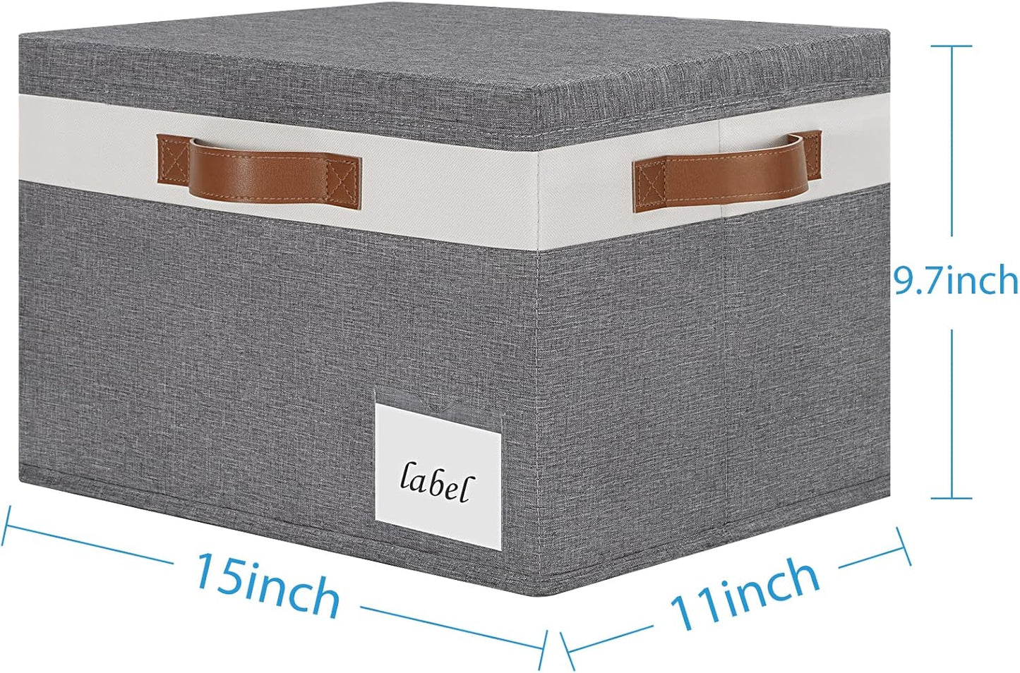 Large Storage Bins with Lids, Foldable Fabric Storage Baskets with Lids, Sturdy Storage Boxes with Labels and 3 PU Handles for Closet Home Bedroom Office (26L, 3 Packs, Grey&White)