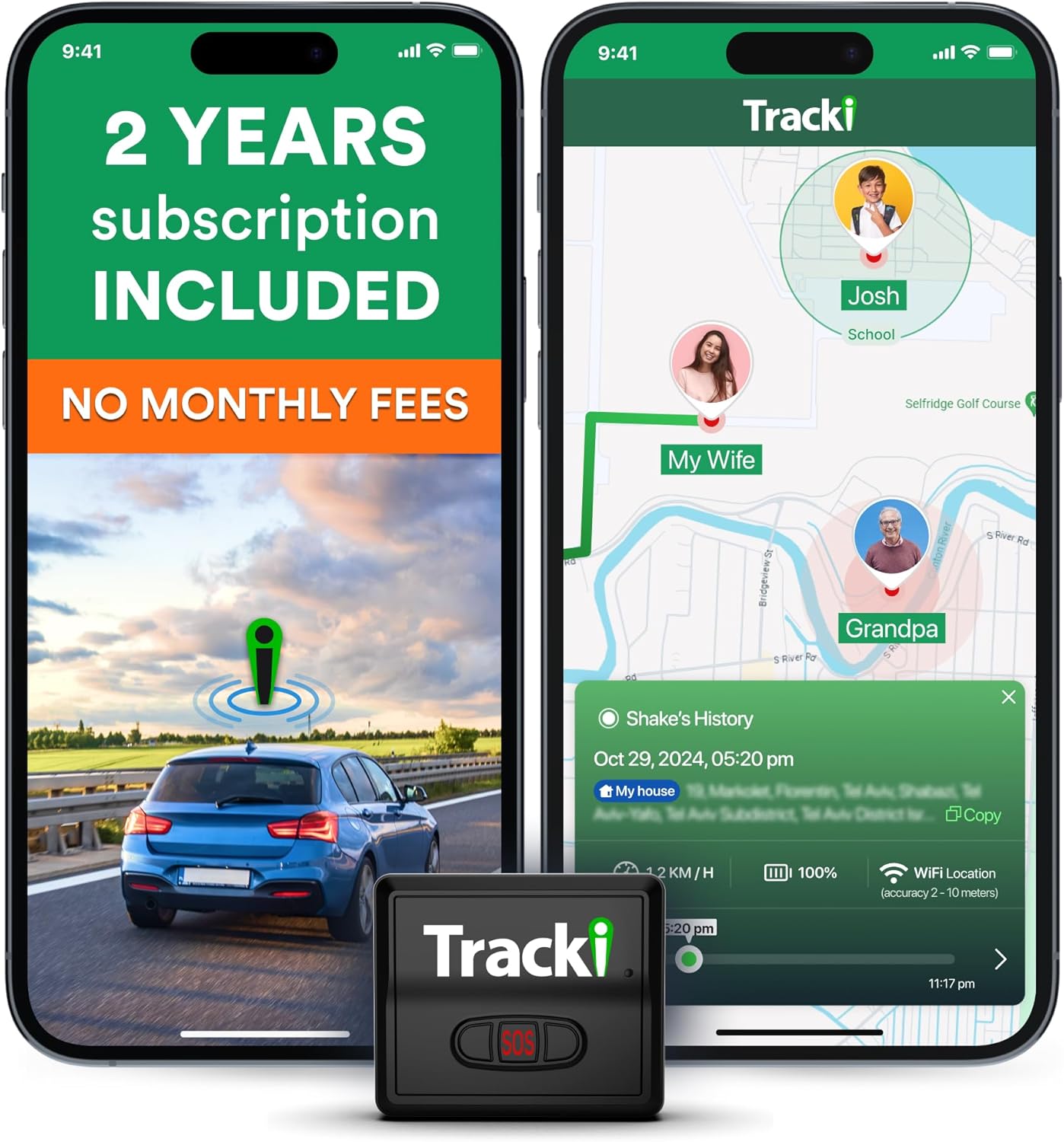 Tracki GPS Tracker for Vehicles, Car, Kids. Subscription Needed. US-Made Tech. 4G LTE GPS Tracking Device. Unlimited Distance, US & Worldwide. Small (Tracker) (Tracker 2 Years Subscription Incl.)