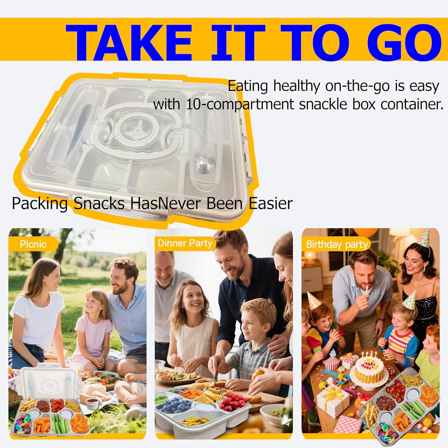 10-Compartment Insulated Snackle Box with Thermal Bag&Cover-Portable Divided Serving Tray,Dishwasher Safe,Clear Lid & Handle-Storage for Fruits bento Nuts, food storage,small tableware（white）