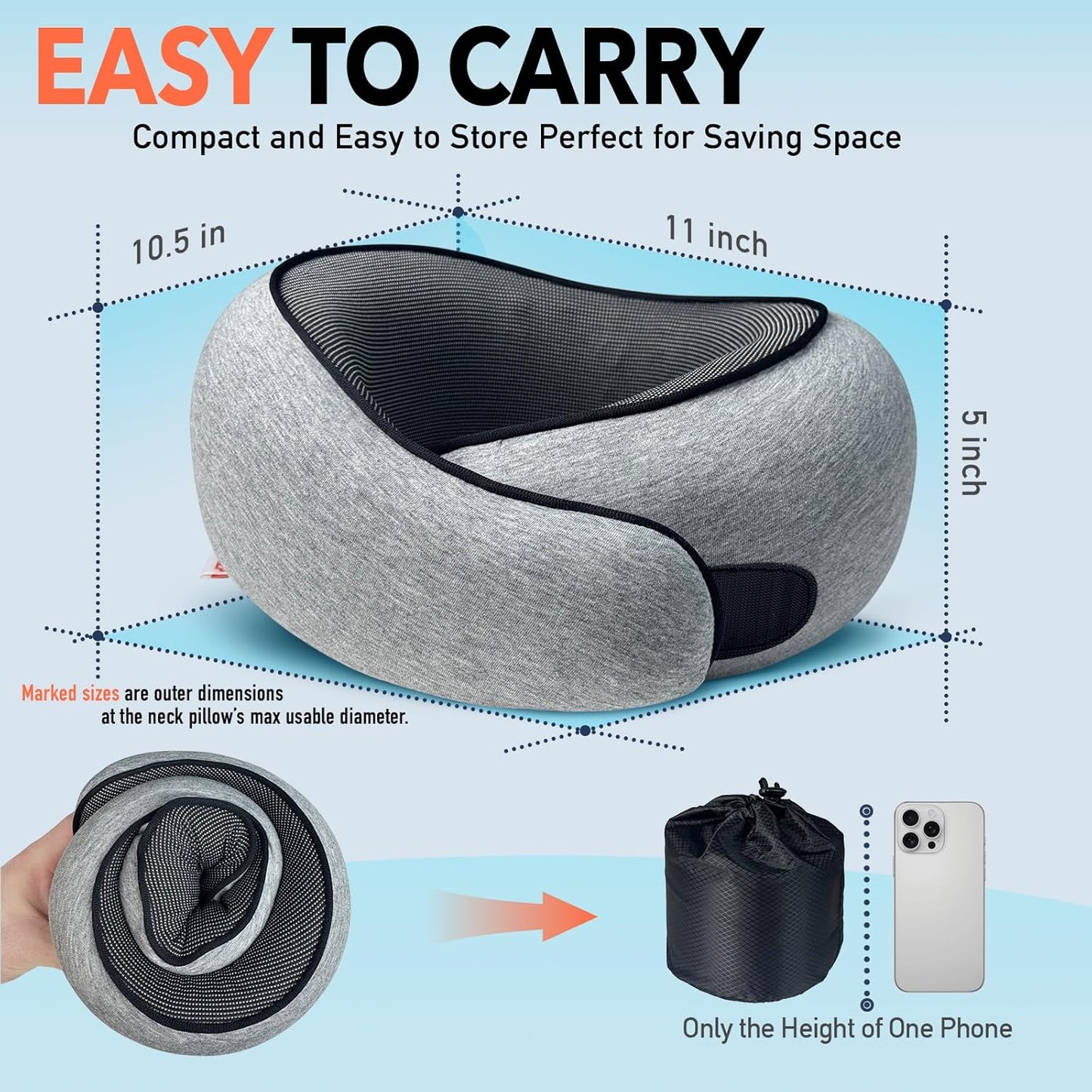 Travel Pillow | High-Density Memory Foam Pillow with 360° Surround Support. Ergonomically Designed. Ideal for Airplane Travel and Home Use.
