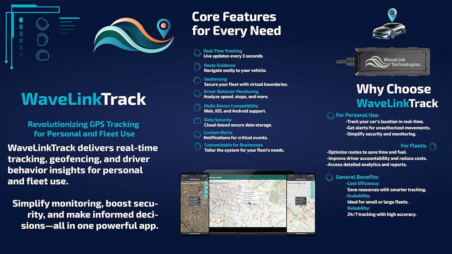 WaveLinkTrack 4G GPS Vehicle Tracker – Real-Time Monitoring, 5-Sec Updates | 1-Year Subscription with Pre-Installed SIM & Data Plan Included | Ideal for Personal Cars, Trucks & Fleet Management
