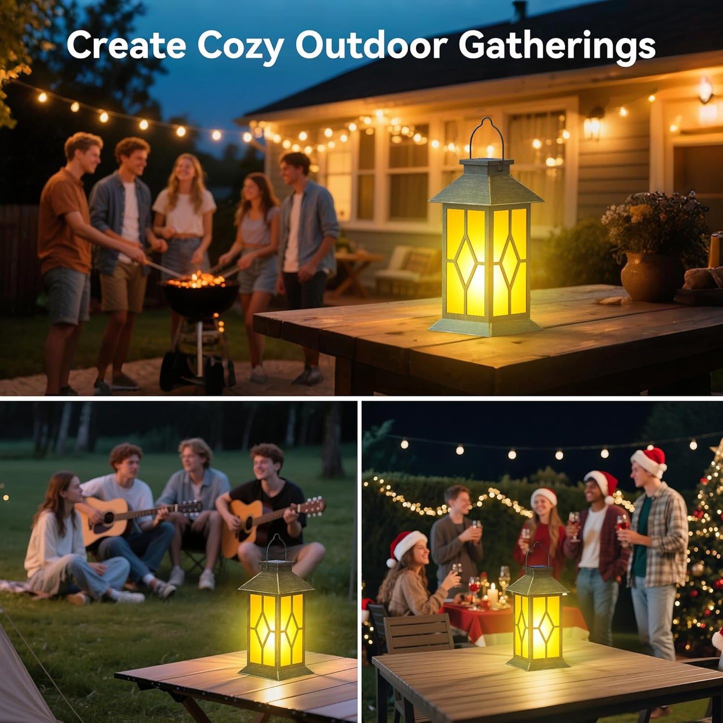 2Pack Patina 13" Metal & Glass Solar Lantern with Flickering Flame, Outdoor Waterproof Hanging Lantern for Garden Patio Yard Pathway Porch Decorative, Vintage Gifts for Mom