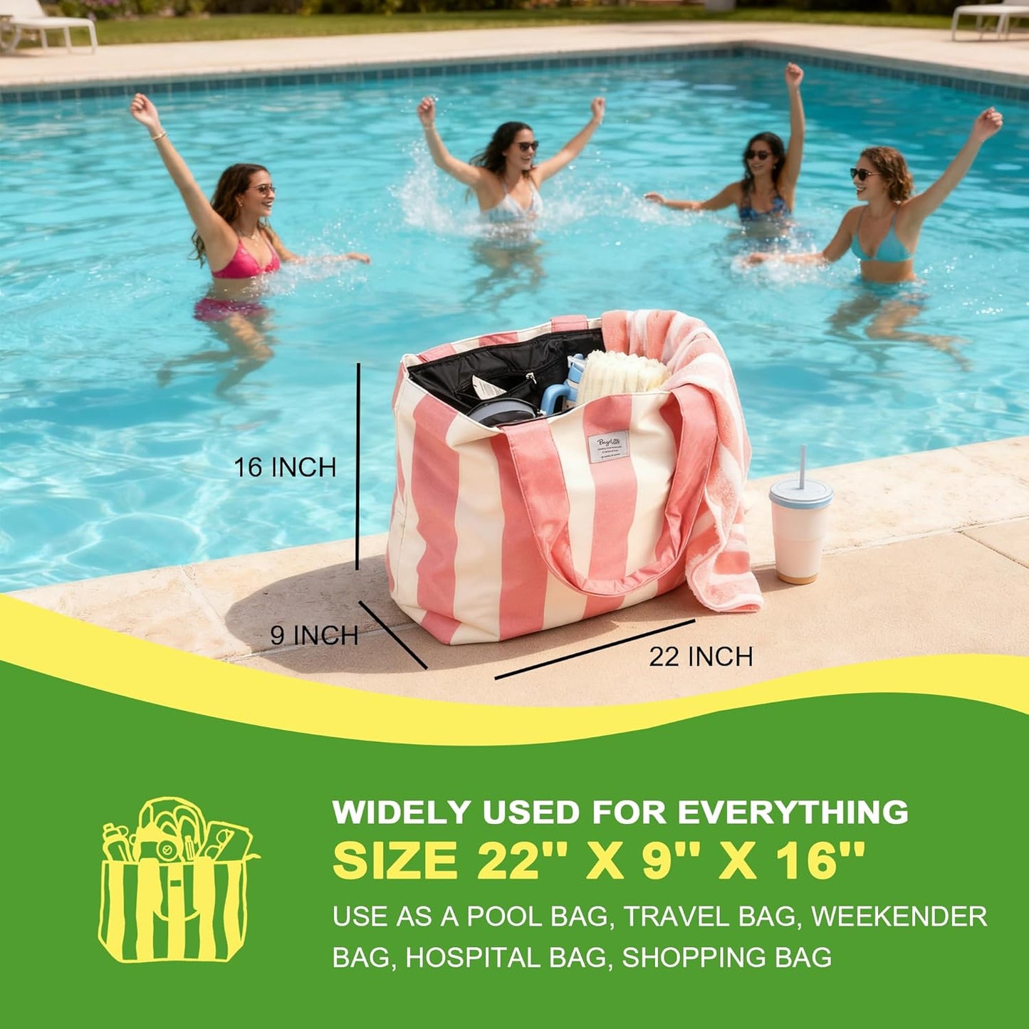 Beach Bags Waterproof Sandproof, XL Large Pool Tote Bag for Women