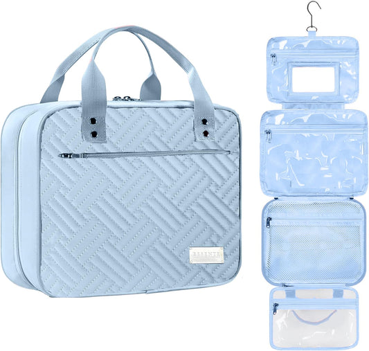 ESSENTE Women's Travel Toiletry Bag with Removable Pouch and Hanging Hook - Water Resistant Makeup Cosmetic Oraganizer with Multiple Compartments for Accessories (POWDER BLUE)