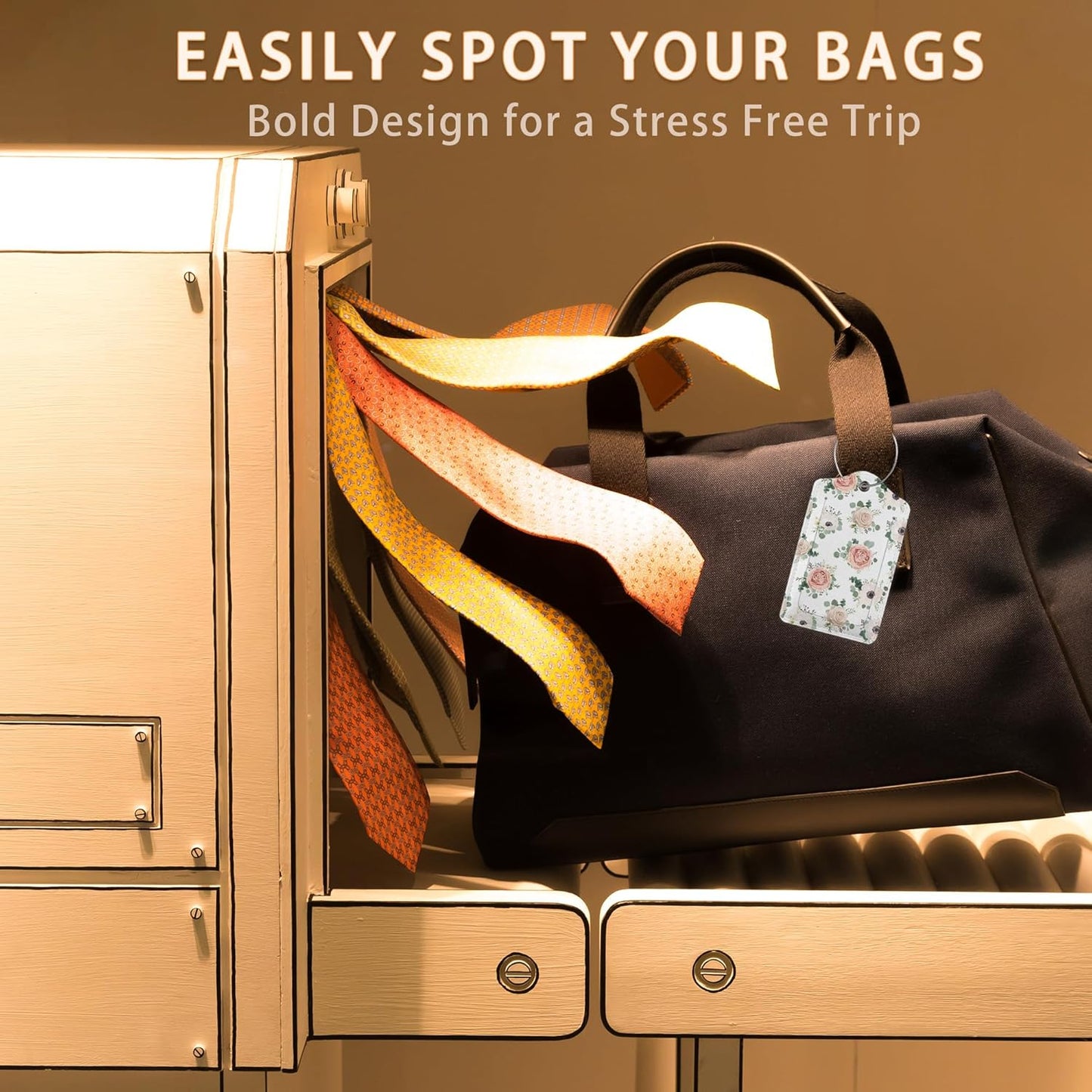 2 Pcs Luggage Tags for Suitcase,Watercolor Flowers Floral Blossom Luggage Tag Name Id Labels with Privacy Cover for Travel Backpack Women Men