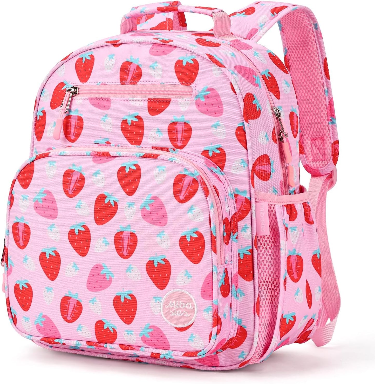 mibasies Girls Backpack 5-8: Lightweight Kids Backpacks for Girls - Girl Bookbag for Elementary School - Assorted Strawberry Pink