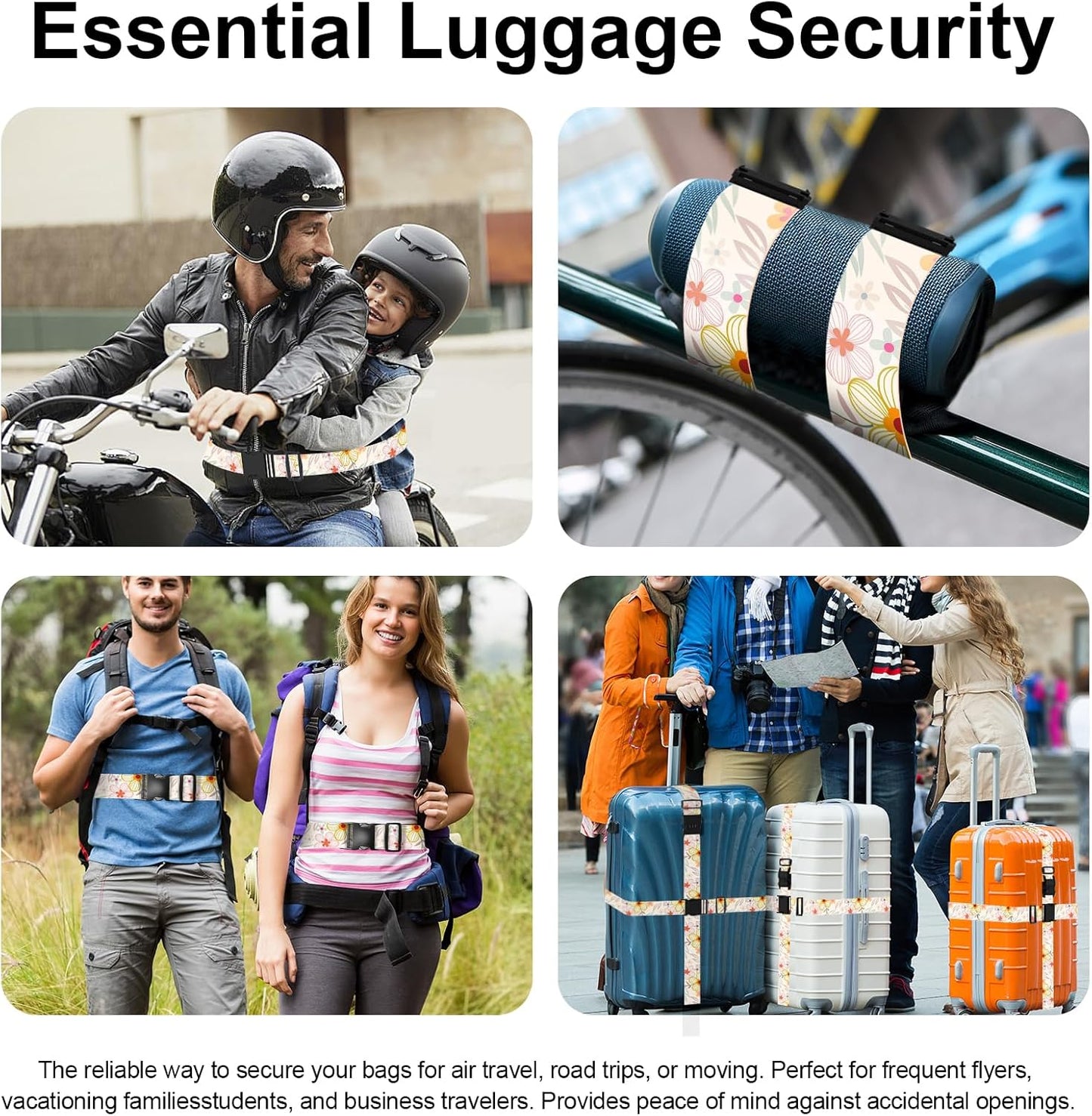 2 Pack Luggage Straps, Adjustable Cute Printing with Combination Lock Luggage Straps for Women Men Travel School Business Trips-Flowers