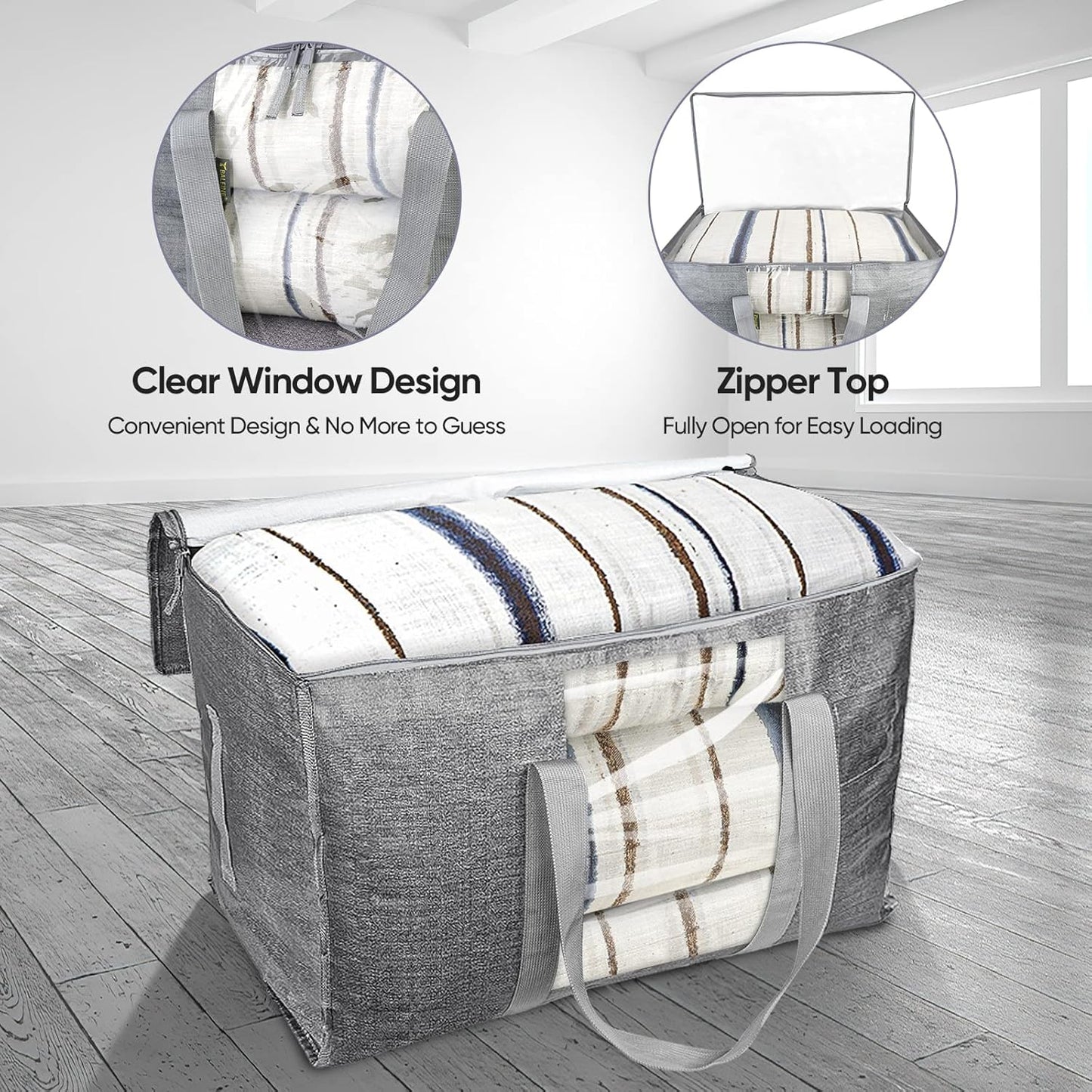 BALEINE 8-Pack Oversized Moving Bags with Reinforced Handles, Heavy-Duty Storage Tote for Clothes, Moving Supplies (Grey with Window, 8 Pack)