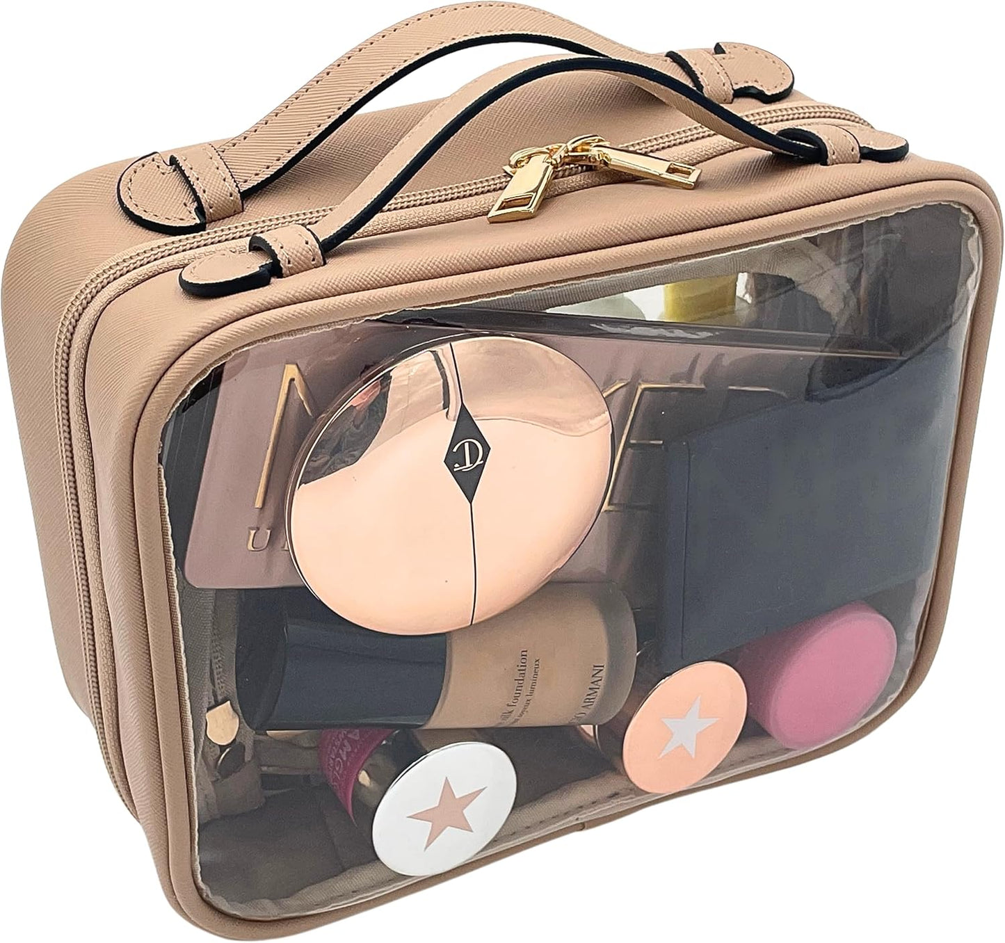 JAZD Clear Makeup Bag Toiletry Bag for Women Cosmetic Case Large Capacity Travel Make Up Bag Organizer Transparent Storage Compartment TSA Approved