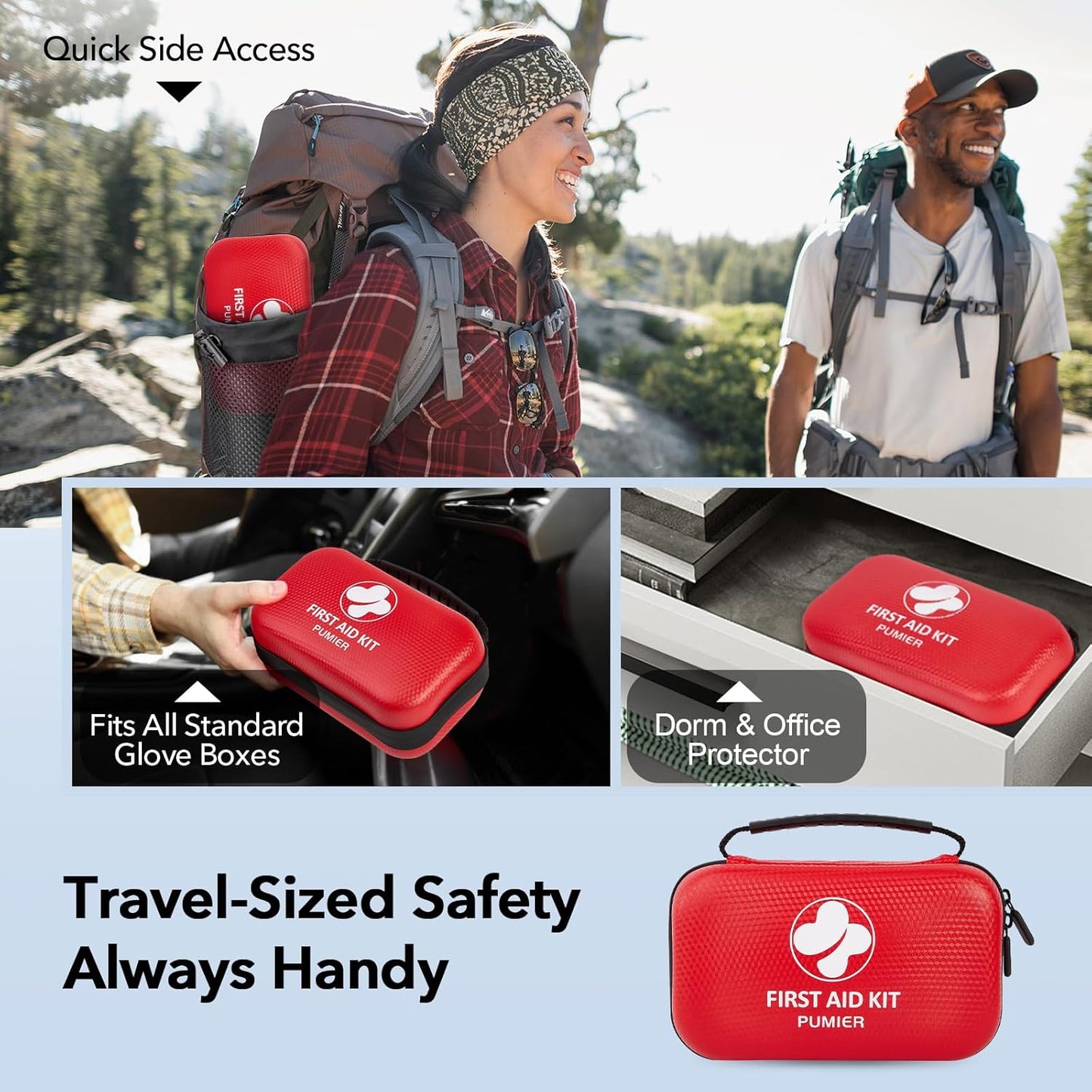 First Aid Kit for Car Home Travel Camping, 350pcs Compact Waterproof Hard Case, Public Emergency Must Have Survival Kits - Perfect for Businesses, Boat, Hiking, Vehicles, Sports (PUMIER)