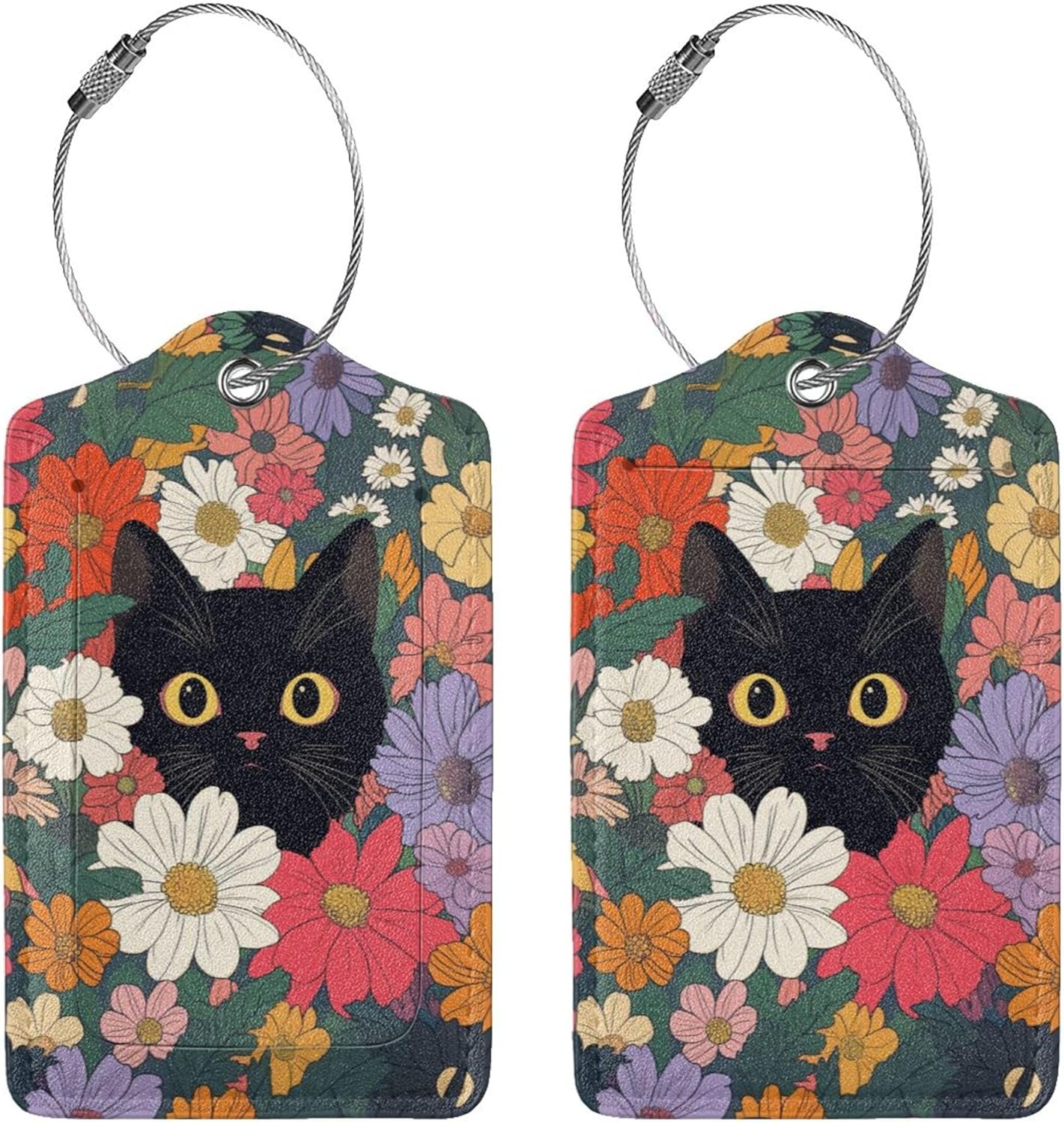 2 Pack Luggage Tag for Suitcase, Cute Unique Leather Suitcase Tags Identifiers with Privacy Name Address Labels & Durable Steel Loop for Women Men Travel