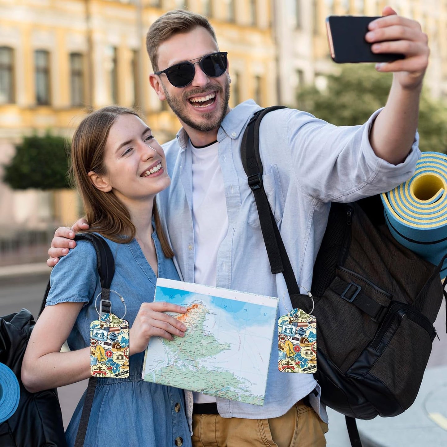 2 Pcs Leather Luggage Tags for Suitcases, Funny Suitcase Tags for Luggage, Privacy Cover ID Label with Stainless Steel Loop & Address Card, Travel Bag Suitcase Tags for Luggage Accessories Women Men