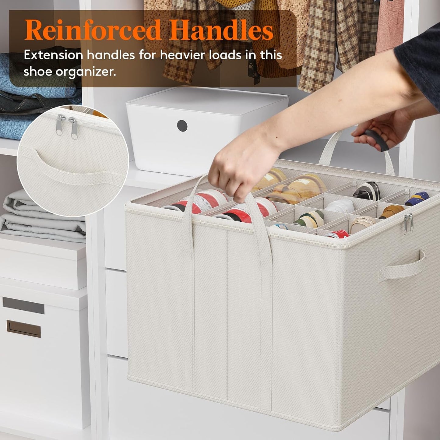 Lifewit Shoe Storage Organizer for Closet, Fits 12-16 Pairs, Large Shoe Box Storage Containers with Clear Cover and Reinforced Handles,Foldable Storage Bins Fits for Boots Heels Sneakers,2 Pack White