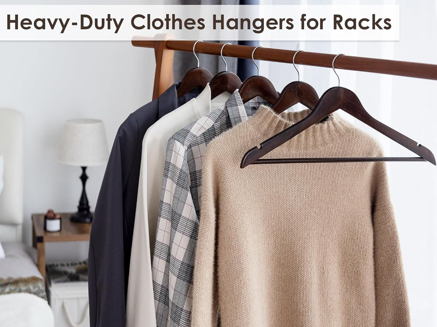 StorageWorks Wooden Hangers 30 Pack, Wood Coat Hanger for Coats, Shirts, Jackets, Pants, Suits, Walnut Color