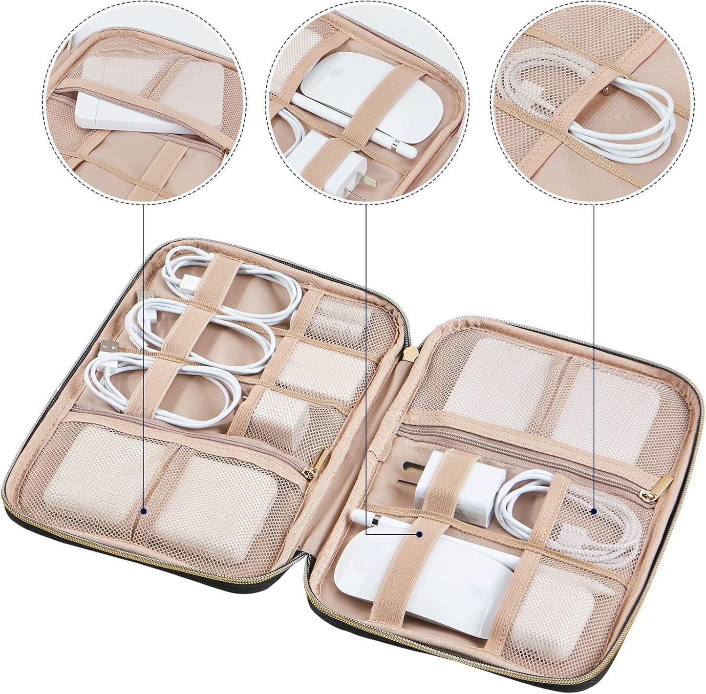 NISHEL Travel Cord Organizer Case, Tech Electronic Bag, Essentials for Charger, Cable, Phone, Hard Drive, USB, SD Card, Aegean-Blue