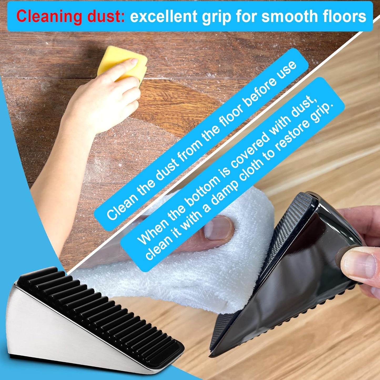 2Pc Strongest Large Door Stop - Heavy Duty Tall Door Stop Wedge Door Stoppers for Bottom of Door, Tall up to 2.6In Doorstop Zinc Alloy and Silicone Made Suits Any Heavy Door Any Smooth Floor