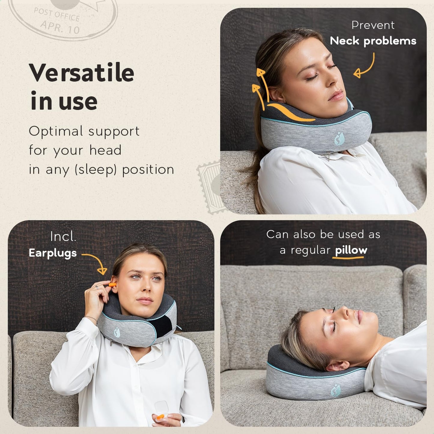 Travel Pillow - Airplane Neck Pillow with 360° Support - 100% Pure Memory Foam Flight Pillow for Sleeping on Airplanes - Travel Neck Pillow for Traveling