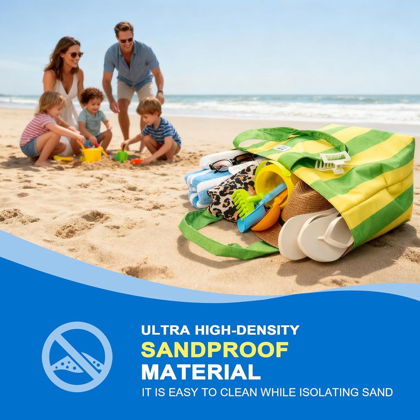 Beach Bags Waterproof Sandproof, XL Large Pool Tote Bag for Women