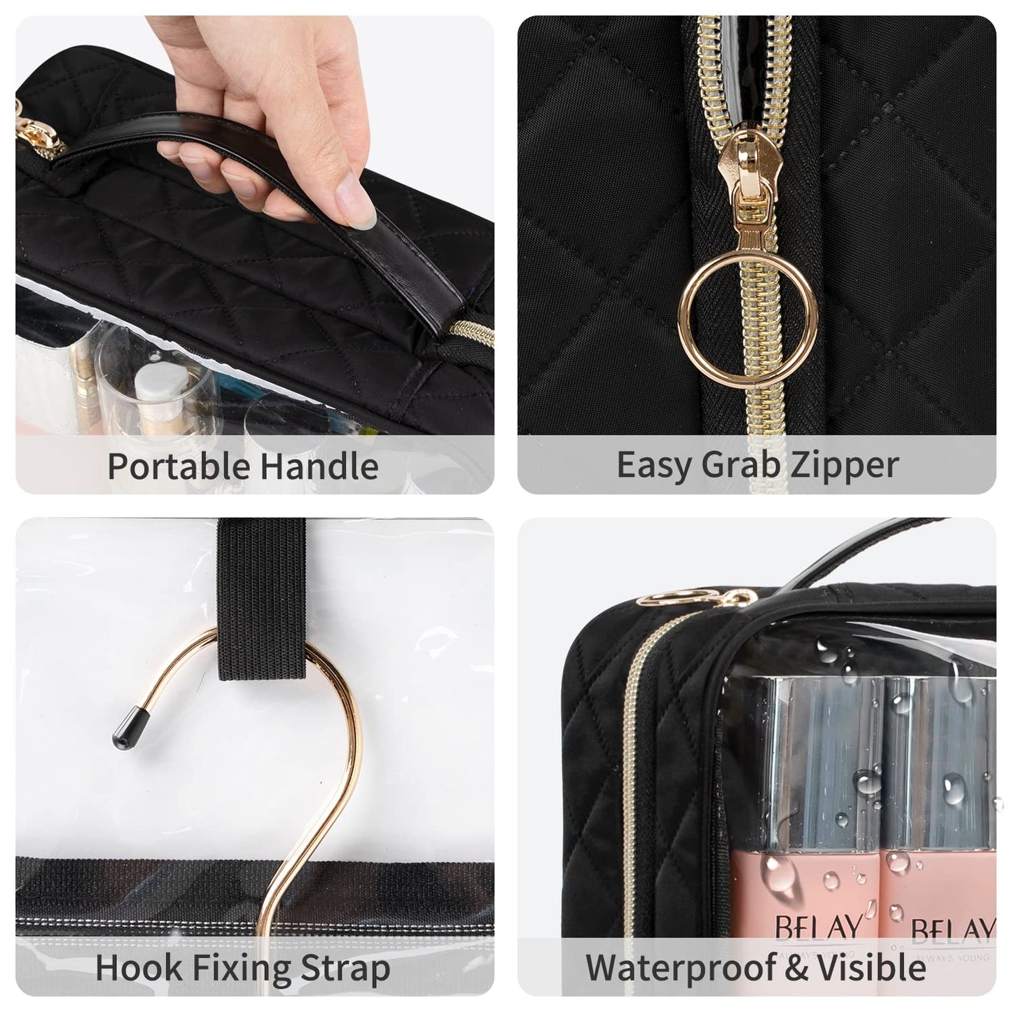 CUBETASTIC Clear Toiletry Bag, Transparent Travel Makeup Bag Small Hanging Travel Bag Portable Cute Cosmetic Organizer Waterproof Make Up Case