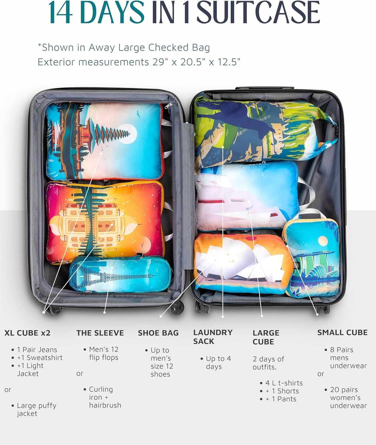 Large Compression Packing Cubes for Travel-Packing Cube Luggage Organizers 7 Piece Set for Checked Luggage-Ultralight, Expandable/Compression Bags by TRIPPED Travel Gear (Bucketlist)