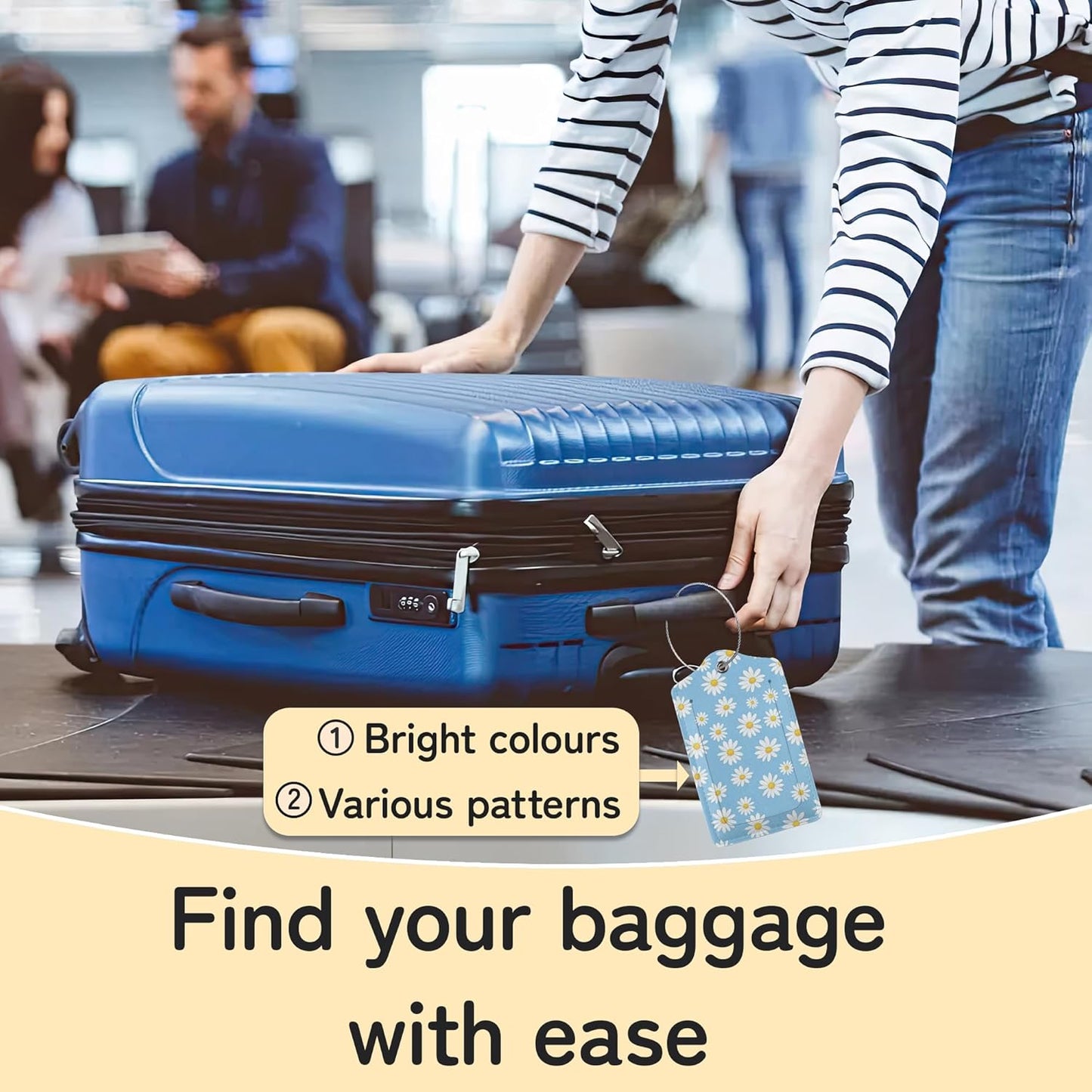 3 PCS Vintage Groovy Flowers Luggage Tags,Suitcase Tags Privacy Cover ID Label with Stainless Steel Loop and Address Card for Travel Bag Suitcase