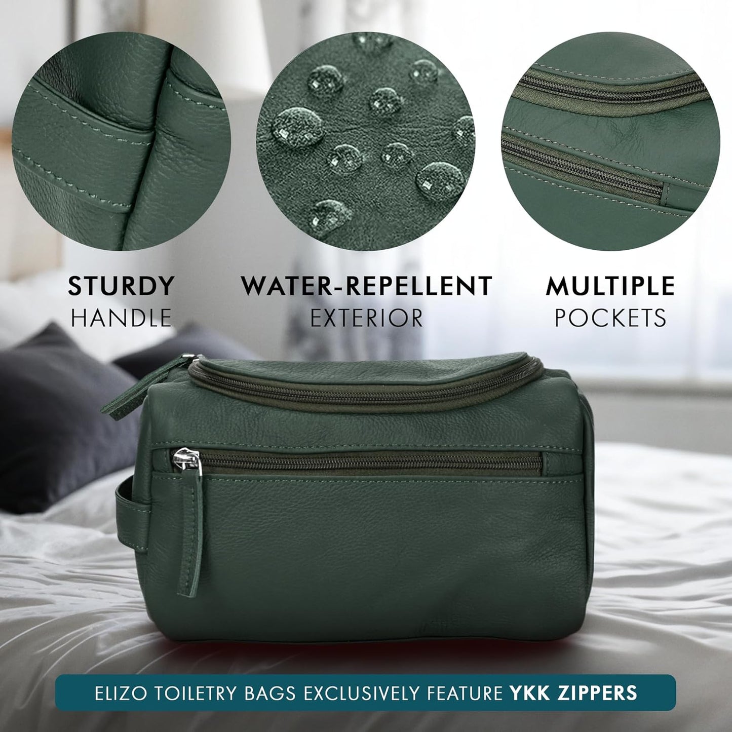 ELIZO Premium REAL Leather Toiletry Bag for Men Dopp Kitt Hanging Mens Toiletry Large TSA Toiletries Bag Shaving Grooming Bag Organizer Espresso