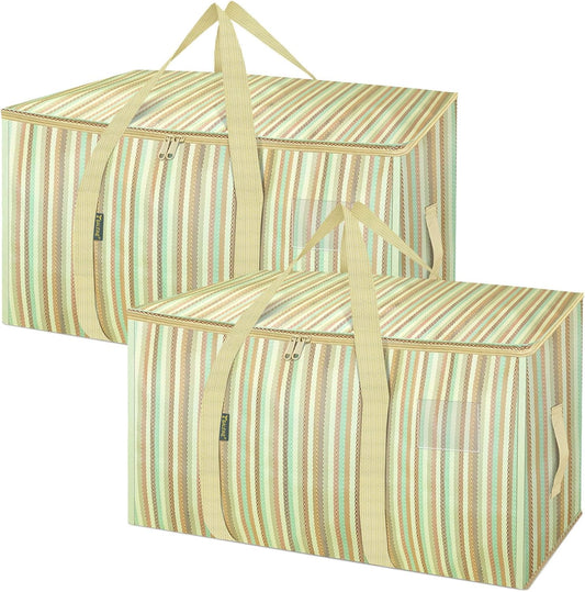 BALEINE 2-Pack Oversized Moving Bags with Reinforced Handles, Heavy-Duty Storage Tote for Clothes, Moving Supplies (Color Strip, 2-Pack)