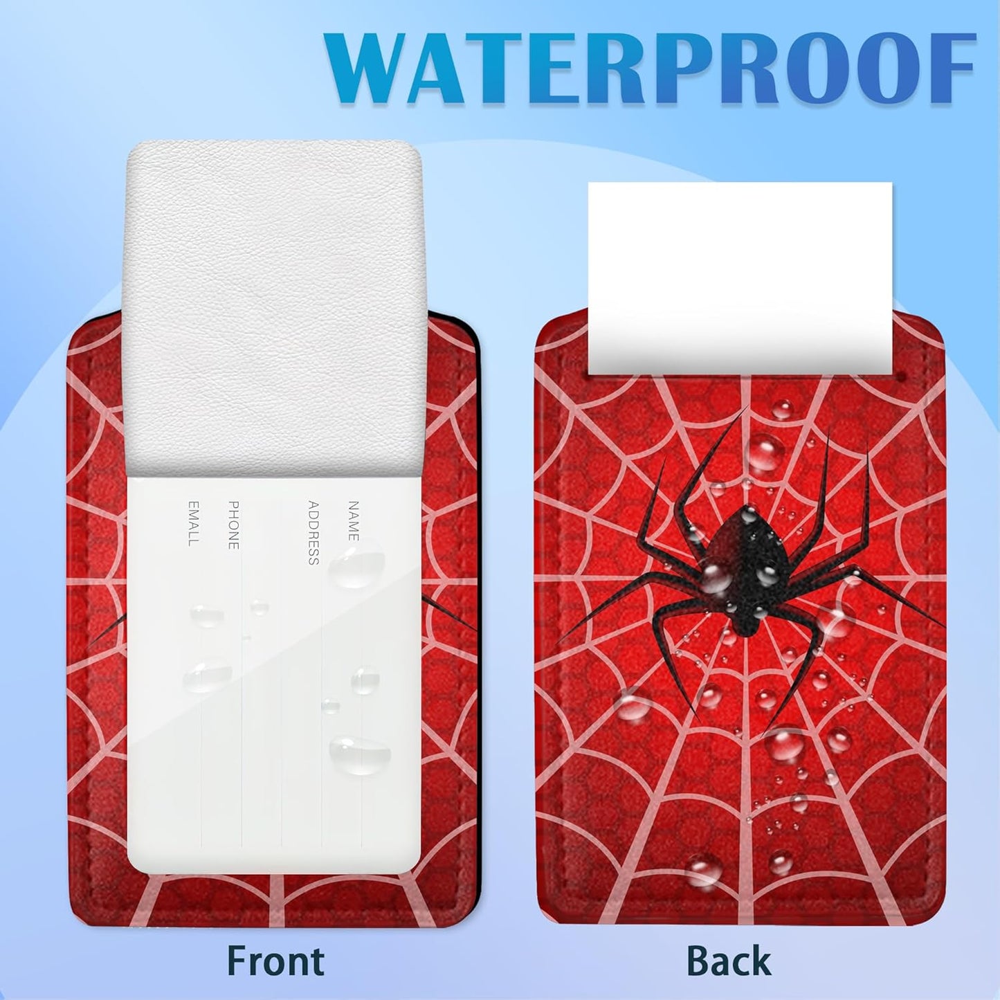 2 Pack Luggage Tags with Spider On Spider Web for Suitcases, Spider Web PU Leather Luggage Tag Accessories Privacy Cover ID Label with Stainless Steel Loop for Travel Bag for Women Girls Teens