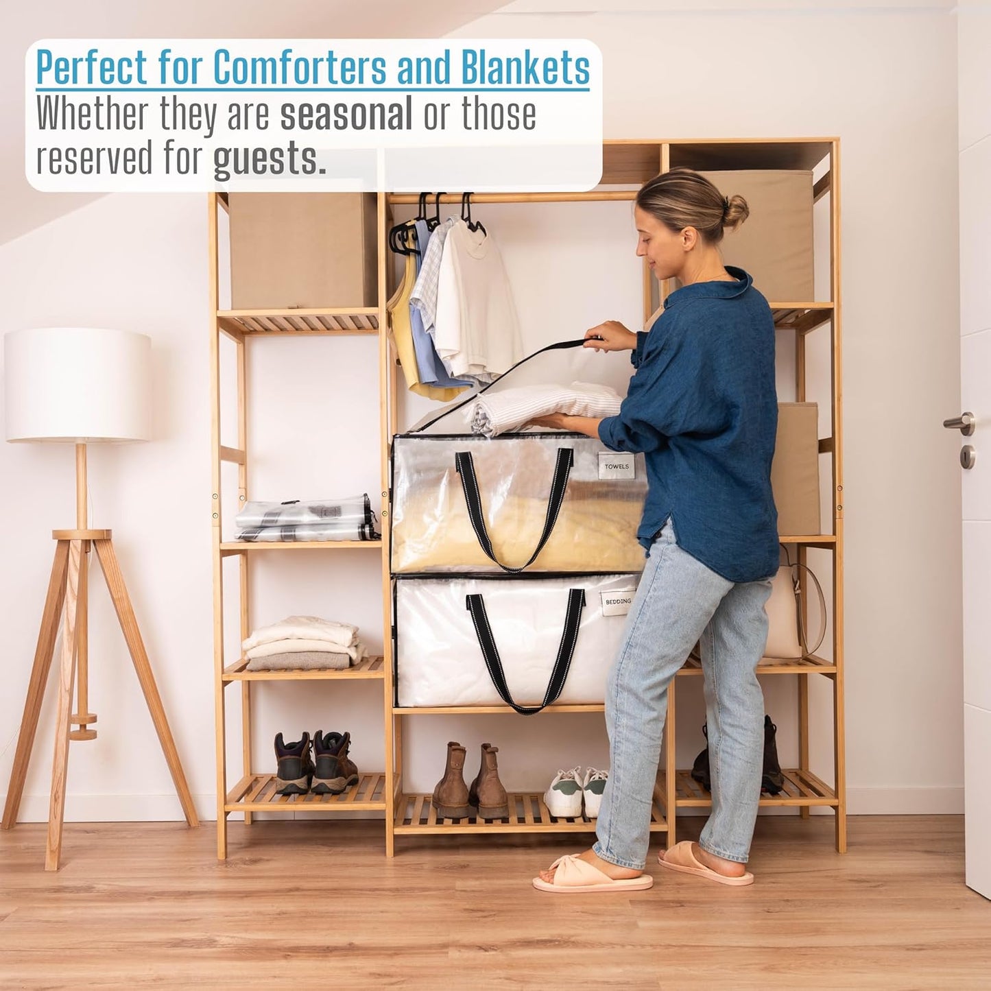 VENO 8 Pack Moving Bags, Comforter and Blanket Storage Bags for Closet, Moving Boxes, Boxes with Lids Alternative, College Dorm Packing Supplies, Foldable Heavy-Duty Tote with Window (Clear, 8 Pack)