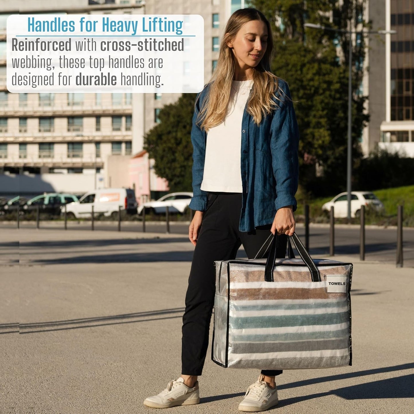 VENO 4 Pack Heavy Duty Moving Bags, Storage Bags, Packing Supplies, Top Zipper, Storage Totes for Camping, Clothes, Bedding, Comforters, Pillows (13 Gallon Clear, 4 Pack)