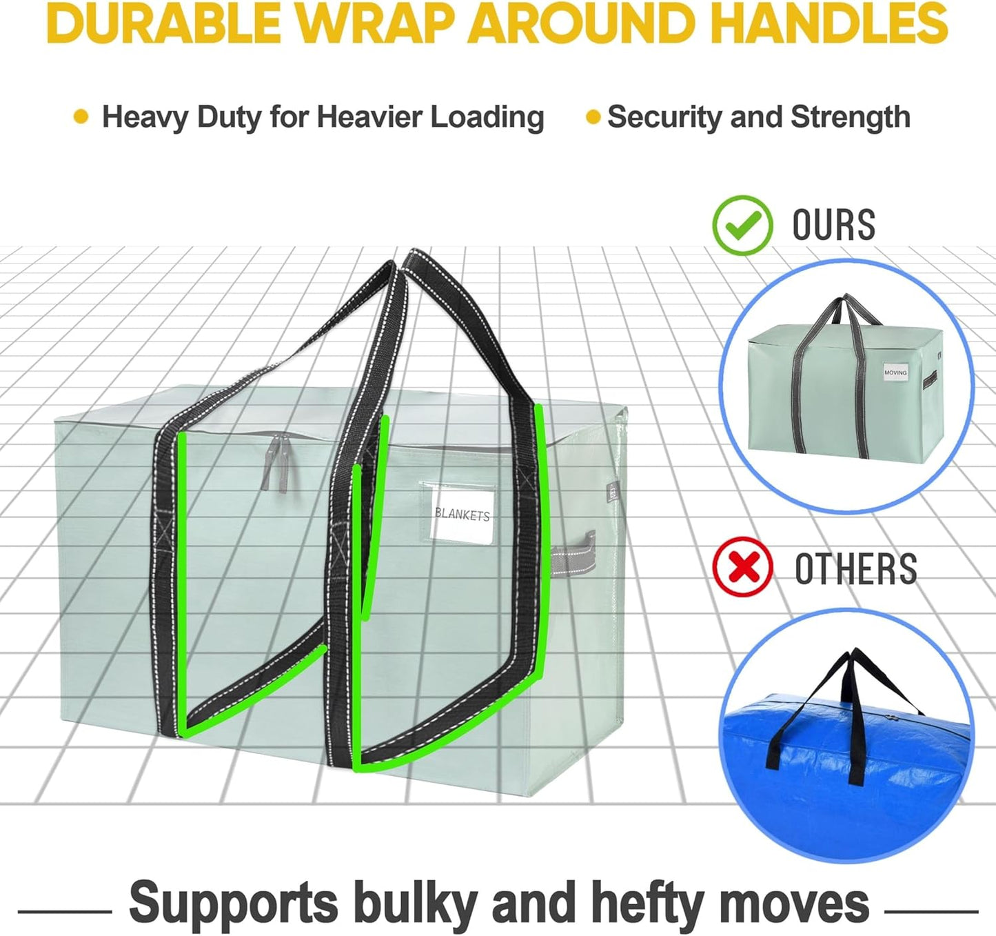 VENO 10 Pack Moving Bags, Heavy Duty, Moving Boxes Alternative, Packing Storage Supplies for Dorm Room Essentials with Zipper for Clothes, Extra Large Totes for Packaging (Shiny Light Green, 10 Pack)