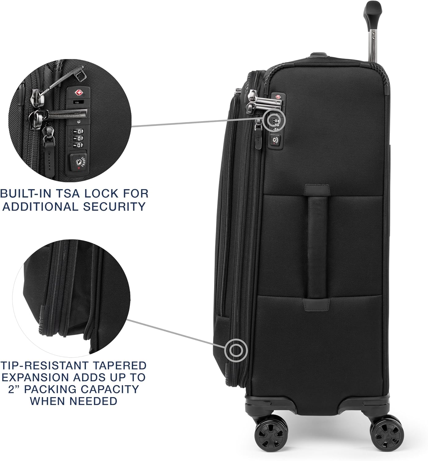Travelpro Crew Classic Lightweight Softside Expandable Checked Luggage, 8 Wheel Spinner Suitcase, TSA Lock, Men and Women, Checked Medium 25-Inch, Black