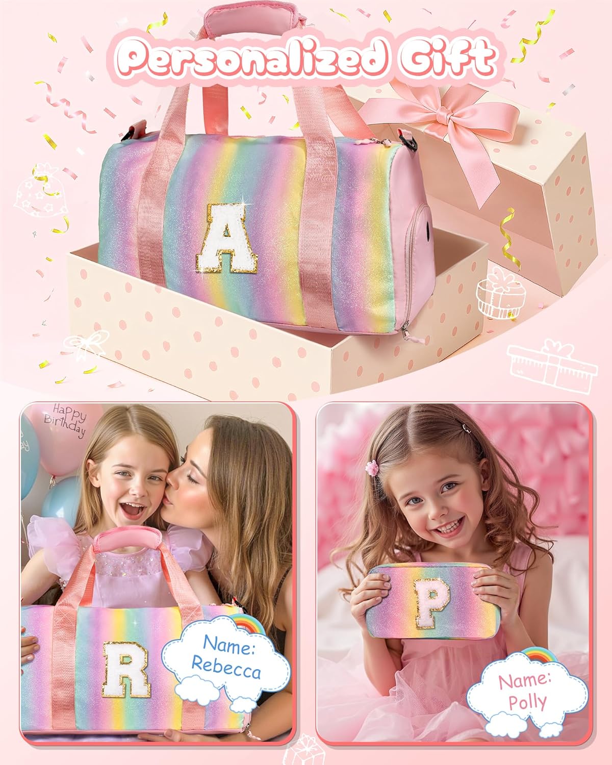 Gift Ideas for Kids Girls-Girl Gym Bag with Shoe Compartment, Kid Personalized Weekender Overnight Bags, Initial Travel Tote with Makeup Pouch, Graduation Gifts Granddaughter (Letter N)